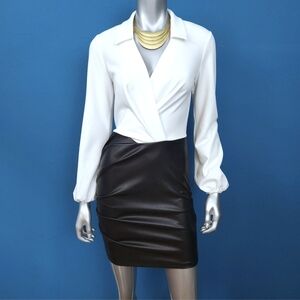 ASOS 1980s Style Draped Black & White Monochrome Faux Leather Mini Dress //(NWT)
